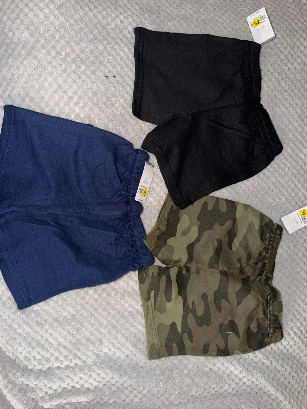 Carter's 3-Pack Jersey Shorts in Black, Navy & Green Camo